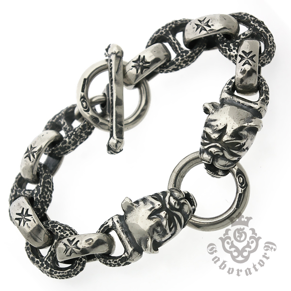 ガボラトリー　Gaboratory　2bulldog heads w/h.w.o& chiseled anchor links bracelet　/ PG12