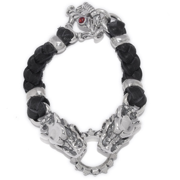 トラヴィスワーカー　TRAVIS WALKER　Braided Leather Gargoyle Bracelet  BRS013