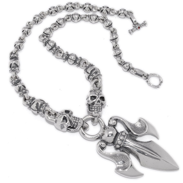 トラヴィスワーカー　TRAVIS WALKER　 The Trident w/2 Skull w/Integrated Royal Cross Links Necklace  NCS003