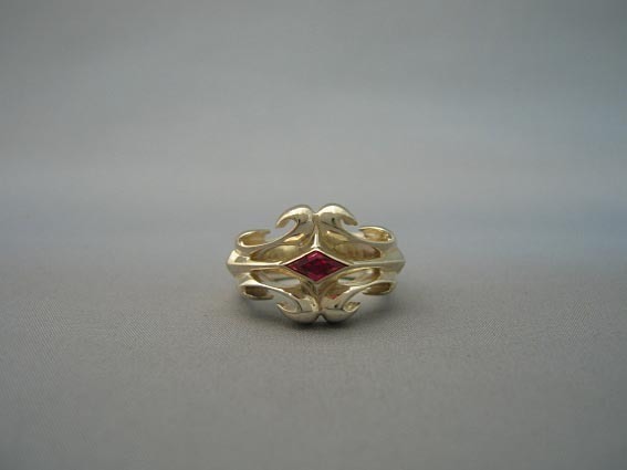 【ウルフマンBRS　リング】WOLFMAN B.R.S　ホワイトファングリングw/ストーン(レッド)　WO-R-18RED