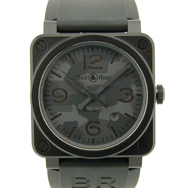 ベル＆ロス　BELL＆ROSS　BR03-92　ブラックカモ　BR03-92-CAMO-CE/SRB　セラミック　42mm　ブラック　ラバーベルト　新品