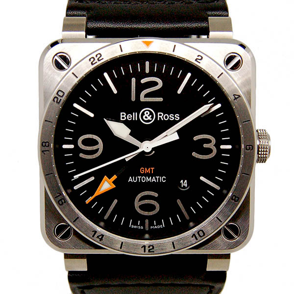 ベル ロス Bell Ross Br03 93 Gmt Br0393 Gmt St Sca 42mm ブラック 革ベルト 新品 Zetton ゼットン