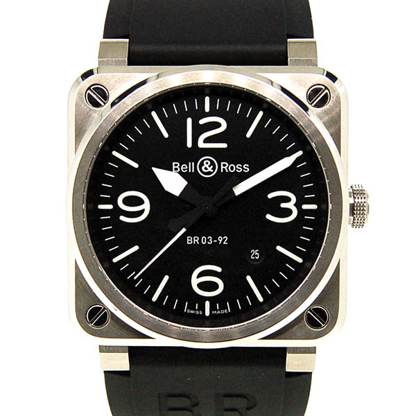 ベル＆ロス　BELL＆ROSS　BR03-92　BR0392-BLC-ST　SS　42mm　ブラック　自動巻　ラバー　新品