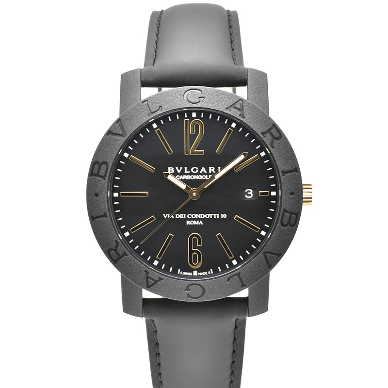 ブルガリ　BVLGARI　ブルガリブルガリ　カーボンゴールド　BBP40BCGLD　メンズ　40mm　ブラック　革ベルト　新品
