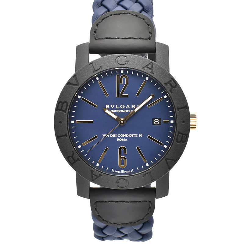 ブルガリ　BVLGARI　ブルガリブルガリ　カーボンゴールド　BBP40C3CGLD　メンズ　40mm　ブルー　革ベルト　新品
