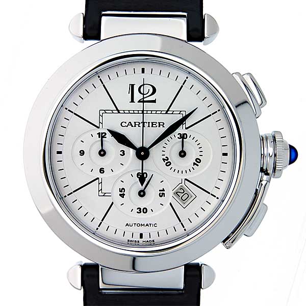 カルティエ　CARTIER　パシャ42mm　クロノグラフ　W3108555　ホワイト　自動巻　革ベルト　新品