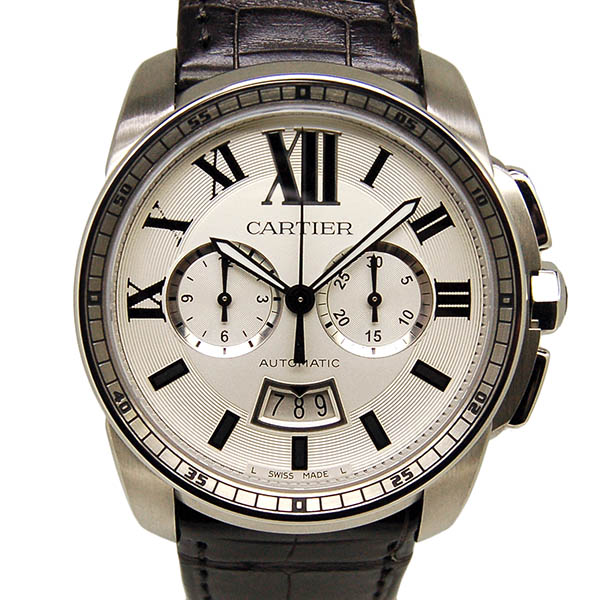 カルティエ　CARTIER　カリブル　ドゥ　カルティエ　クロノグラフ　W7100046　SS　シルバー　メンズ　自動巻　革ベルト　新品