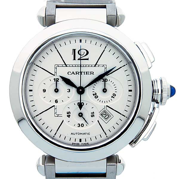 カルティエ　CARTIER　パシャ42mm　クロノグラフ　SSブレス　W31085M7　ホワイト　自動巻　新品