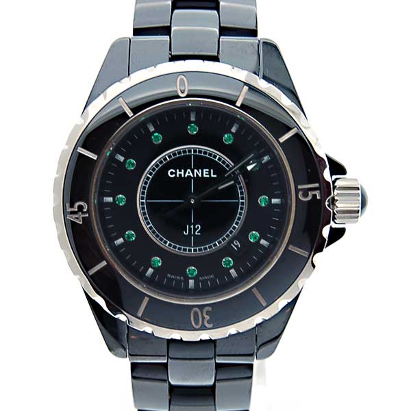 シャネル　CHANEL　J12　黒セラミック　H2130　12Pエメラルド　レディース　33mm　クォーツ　200m防水　新作
