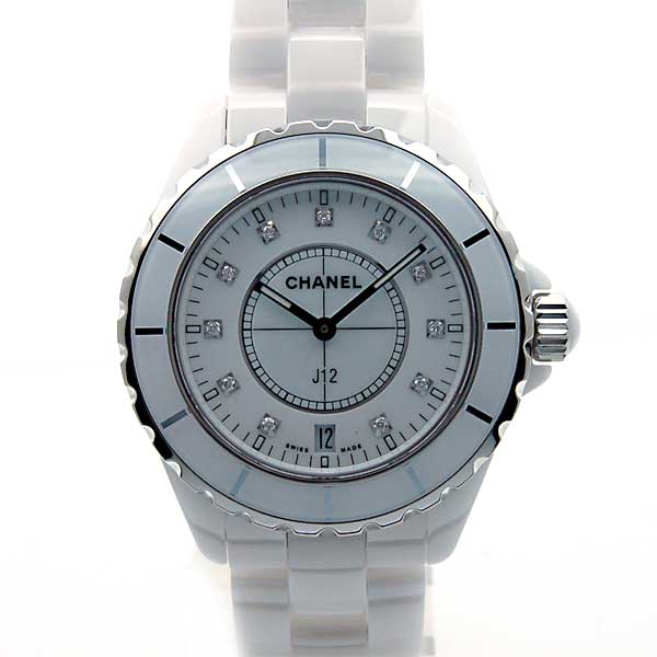シャネル Chanel J12 白セラミック H2125 メンズ クォーツ 38mm 11pダイヤ 新品特価 Zetton ゼットン