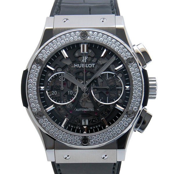ウブロ　HUBLOT　クラシックフュージョン　アエロ　クロノグラフ　ベゼルダイヤ　525.NX.0170.LR.1104　チタン　革ベルト　新品