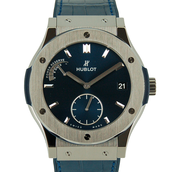 ウブロ　HUBLOT　クラシックフュージョン　チタニウム　8デイズ　パワーリザーブ　516.NX.7170.LR　ブルー　45mm　革ベルト　新品