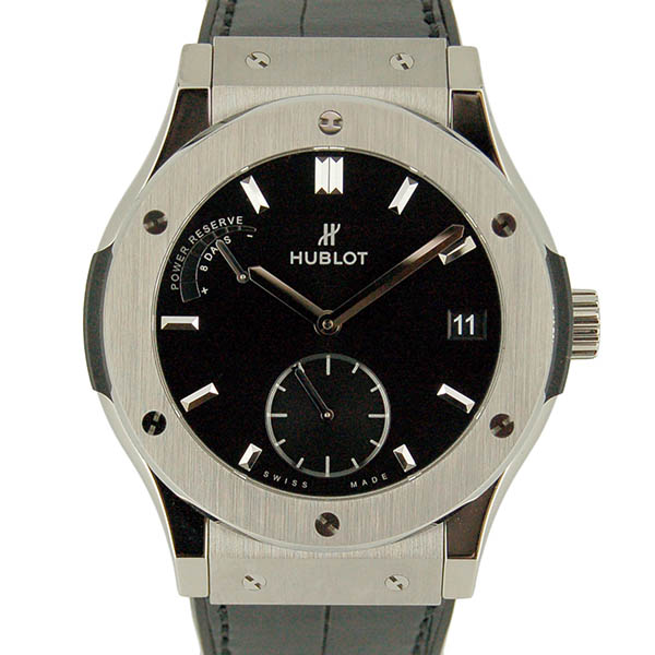 ウブロ　HUBLOT　クラシックフュージョン　チタニウム　8デイズ　パワーリザーブ　516.NX.1470.LR　ブラック　45mm　革ベルト　新品