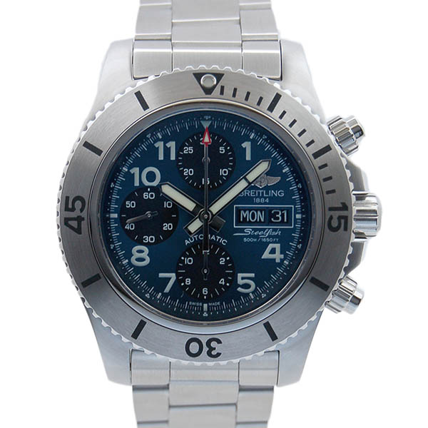 ブライトリング　BREITLING　スーパーオーシャンクロノグラフ　スティールフィッシュ　A141C93PSS　ブルー　SS　44mm　500m防水　新品
