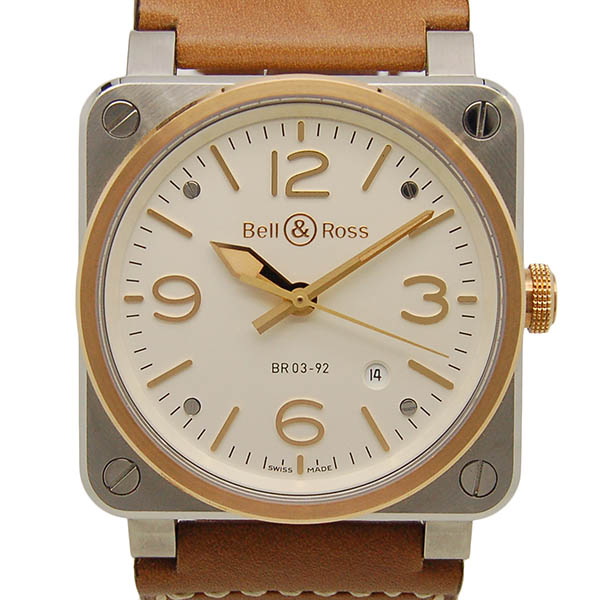 ベル＆ロス　BELL＆ROSS　BR0392-ST-PG/SCA　スティール&ローズゴールド　42mm　ホワイト　革ベルト　新品