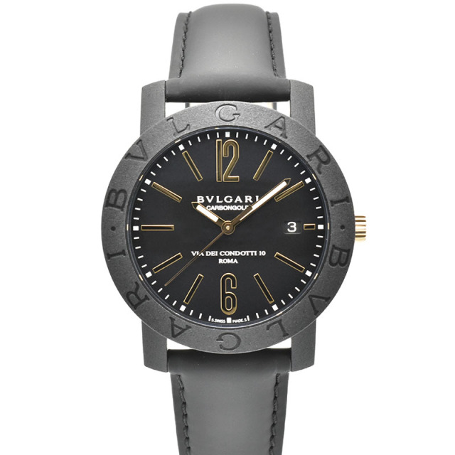 ブルガリ　BVLGARI　ブルガリブルガリ　カーボンゴールド　BBP40BCGLD　メンズ　40mm　ブラック　革ベルト　新品