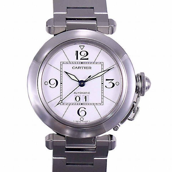 カルティエ　CARTIER　パシャC　ホワイト　ビッグデイト　W31055M7　35mm　ボーイズサイズ　生産終了　新品