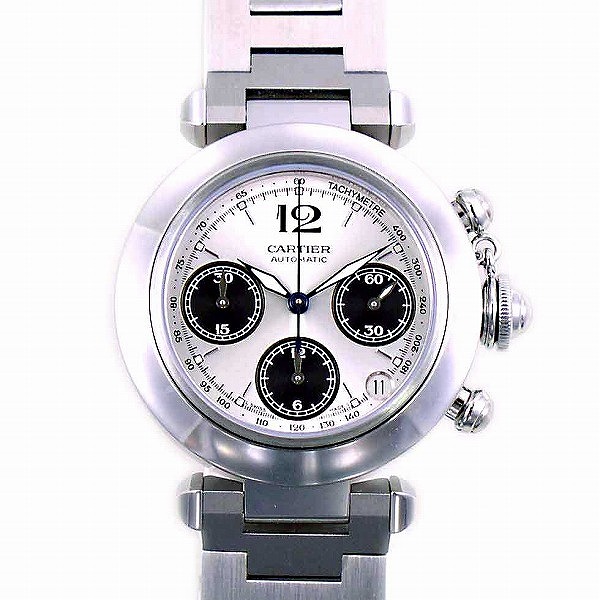 カルティエ パシャタイマー マネークリップ シルバー ブラック 中古)CARTIER カルティエ パシャ シータイマー 33mm ブラック