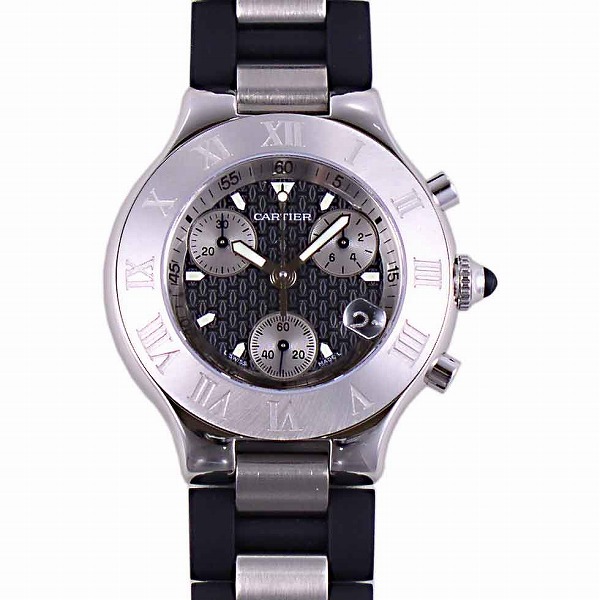 カルティエ　CARTIER　マスト21　クロノスカフ　W10125U2　ブラック　ラバー　クォーツ