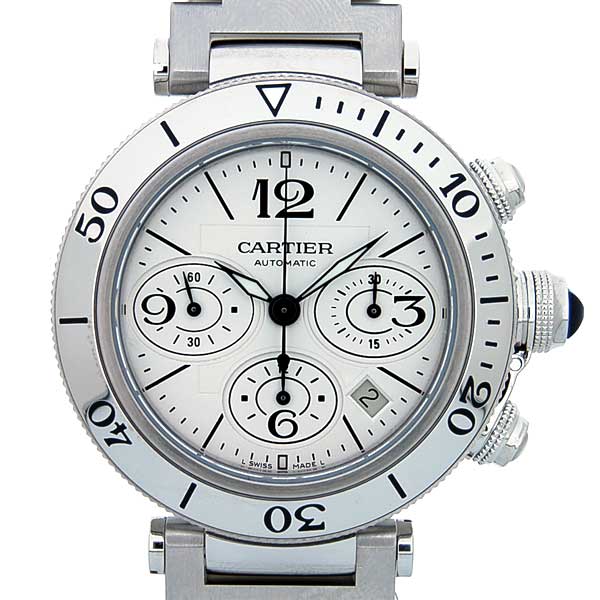 カルティエ　CARTIER　パシャ　シータイマークロノ　W31089M7　ホワイト　自動巻　SSブレス　新品