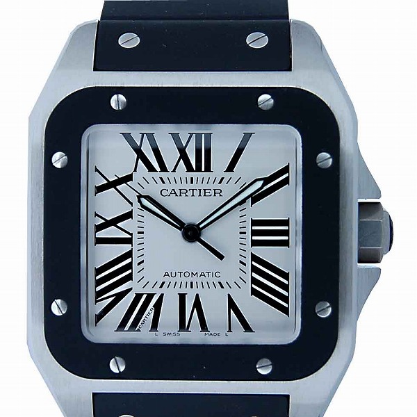 カルティエ　CARTIER　サントス100　SS/LM　ラバー　W20121U2　ブラック　未使用品