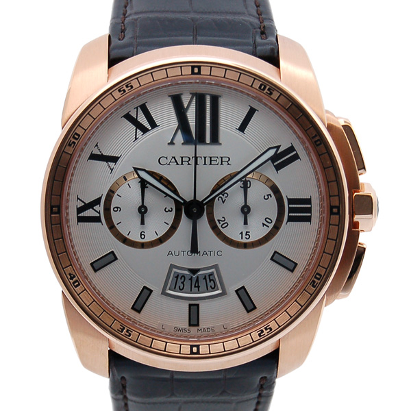 カルティエ　CARTIER　カリブル　ドゥ　カルティエ　クロノグラフ　W7100044　PG　メンズ　自動巻　シルバー　革ベルト　新品