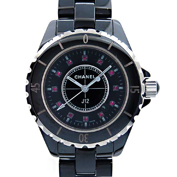 シャネル　CHANEL　J12　黒セラミック　12Pルビー　H1634　レディース　クォーツ　33mm　200m防水　新品