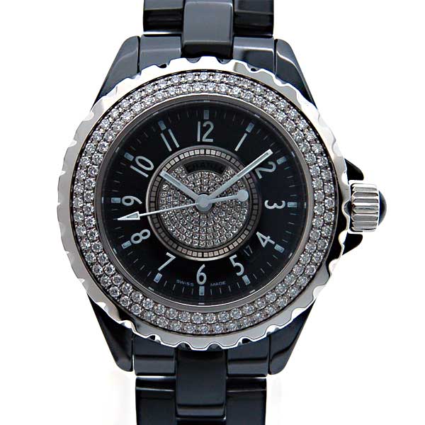 シャネル　CHANEL　J12　黒セラミック　レディース　H1708　クォーツ　33mm　200m防水　純正ベゼルダイヤ