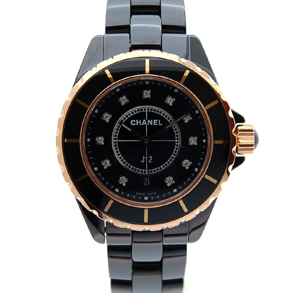 シャネル　CHANEL　J12　33mm　H2543　ブラックセラミック　レディース　11Pダイヤ　PGベゼル　新品