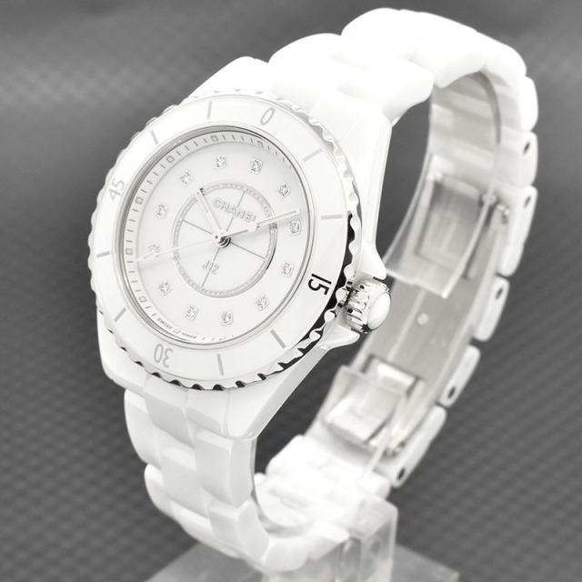 シャネル CHANEL J12 ホワイトセラミック H5703 12Pダイヤ クォーツ  