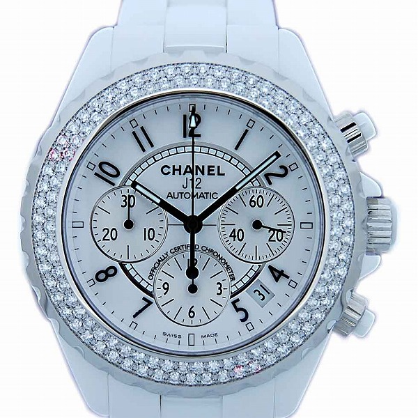 シャネル　CHANEL　J12　ホワイト　セラミック　クロノグラフ　H1008　ダイヤベゼル　自動巻き　41mm　200m防水 現品限り目玉価格