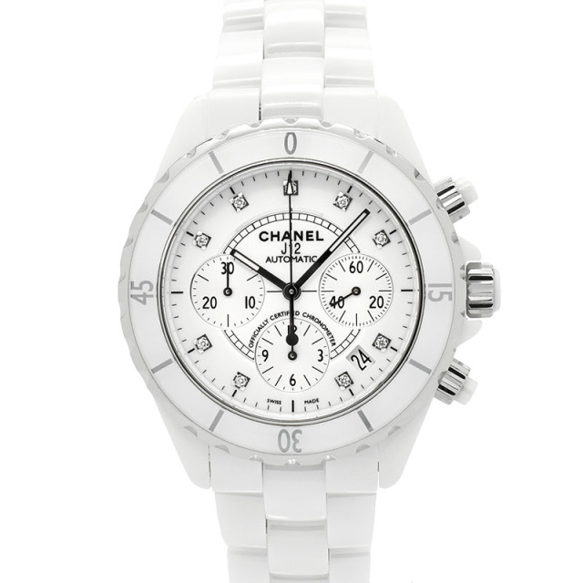 シャネル　CHANEL　J12　クロノグラフ　ホワイトセラミック　H2009　9Pダイヤ　自動巻　41mm　200m防水　新品
