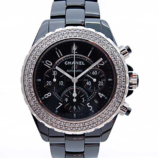 シャネル　CHANEL　J12　クロノグラフ　ブラックセラミック　H1009　ダイヤベゼル　自動巻き　41mm　新品