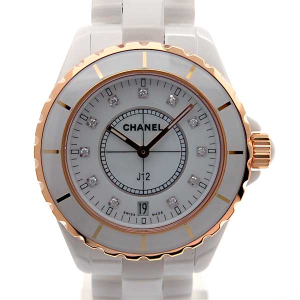 シャネル　CHANEL　J12　白セラミック　11Pダイヤ　PGベゼル　H2180　メンズ　38mm　クォーツ　200m防水　新品