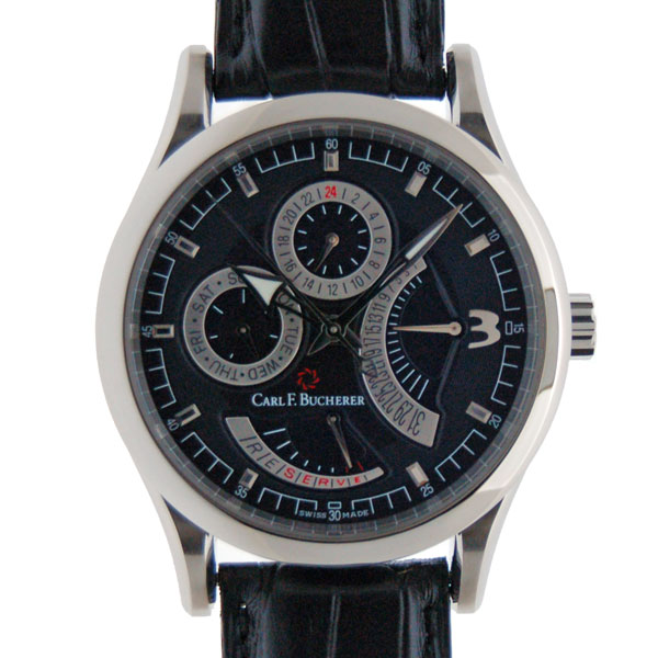 カールF.ブヘラ　CARL F.BUCHERER　マネロ レトログラード 00.10901.08.36.01　SS　40mm　デイデイト　パワーリザーブ　革ベルト　自動巻　新品