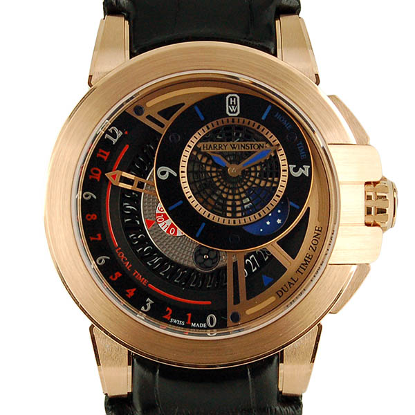 ハリーウィンストン　HARRY WINSTON　オーシャン デュアルタイム オートマティック　OCEATZ44RR011　44mm　RG　ガルバニックブラック　革ベルト　新品
