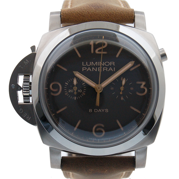 パネライ　PANERAI　ルミノール１９５０　８デイズクロノ　レフトハンド　モノプルサンテ PAM00579　チタニオ　47mm　革　手巻き　新品