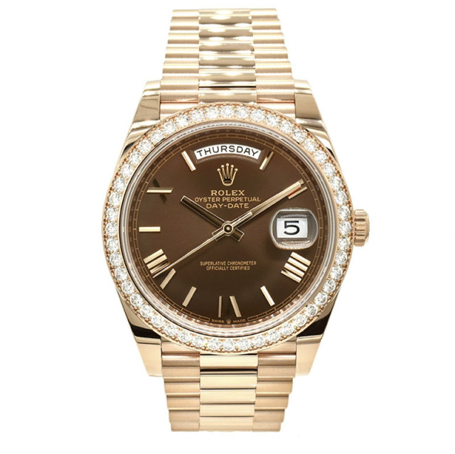 ロレックス　ROLEX　デイデイト 40 ベゼルダイヤ　228345RBR　18KERG　チョコレート　新品