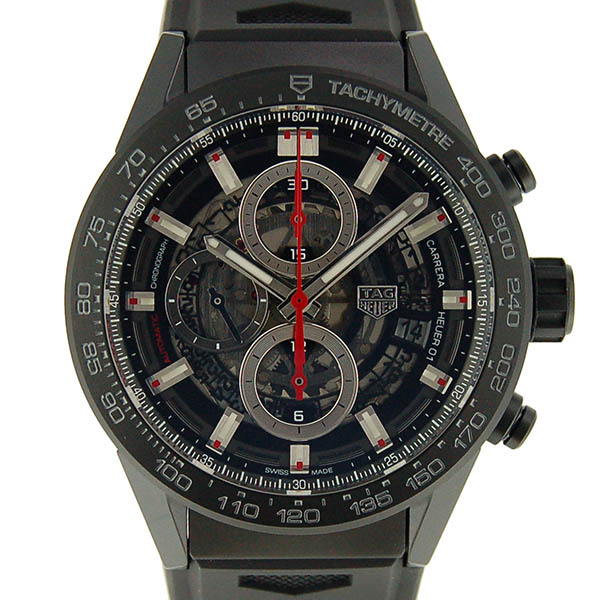 タグホイヤー　TAG HEUER　カレラ　クロノグラフ　キャリバー　ホイヤー01　ブラックセラミック　CAR2090.FT6088　43mm　ラバーベルト　新品