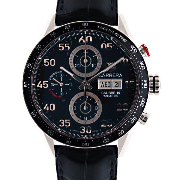 タグホイヤー　TAG HEUER　カレラ　タキメータークロノ　デイデイト　ブラック　CV2A10.FC6235　自動巻　SS　革ベルト　新品
