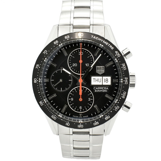 タグホイヤー　TAG HEUER　カレラ クロノグラフ キャリバー１６ デイデイト　CV201AH.BA0725　SS　ブラック　41mm　USED　中古