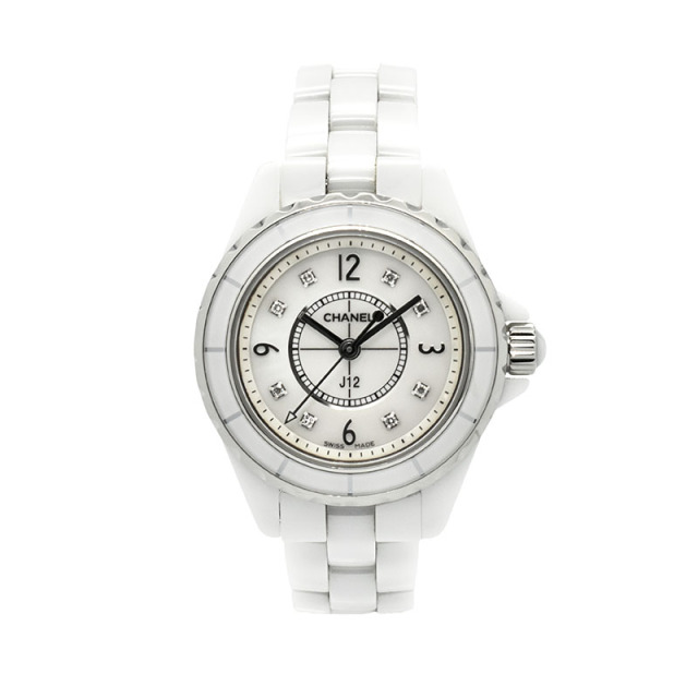シャネル　CHANEL　J12　H2570　ホワイトセラミック　29mm　ホワイトシェル　8Pダイヤ　USED　中古