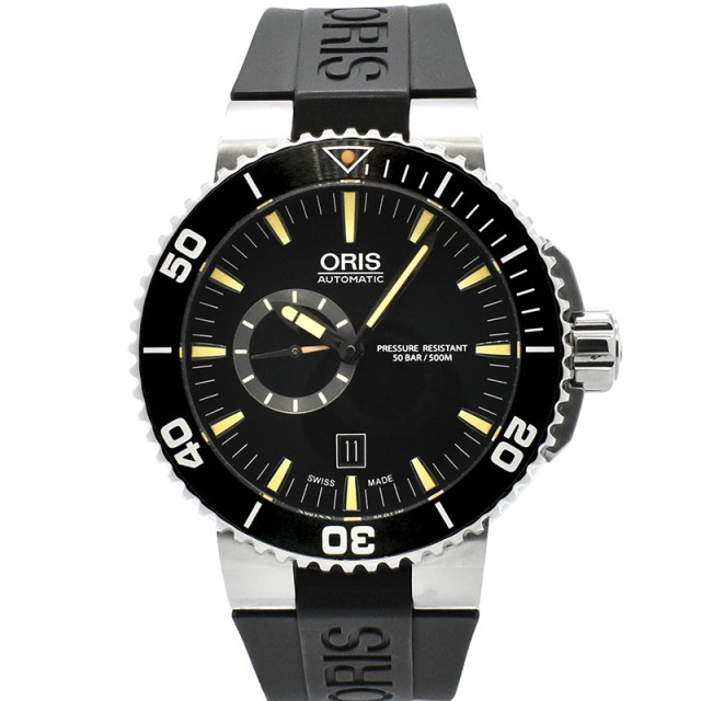 オリス　ORIS　アクイス デイト　743 7673 4159R　SS　ブラック　ラバー　46mm　USED　中古