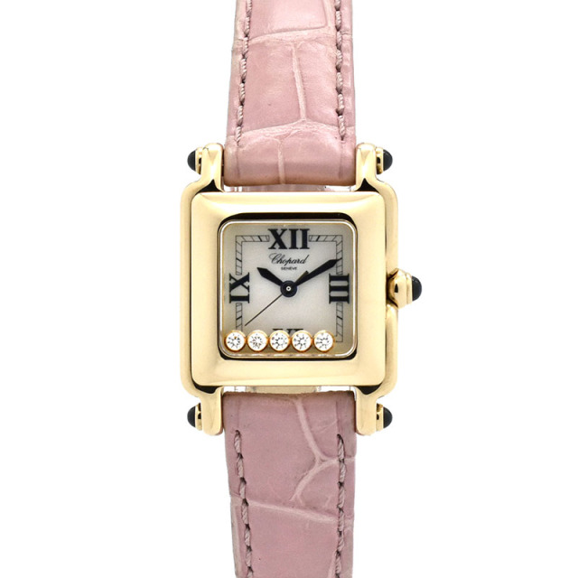ショパール　CHOPARD　ハッピースポーツ スクエアミニ　27/6850　ホワイトシェル　24mm　18KYG　クォーツ　USED　中古