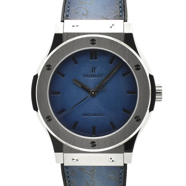 ウブロ　HUBLOT　クラシックフュージョン ベルルッティ スクリット オーシャンブルー　511.NX.050B.VR.BER16　世界500本限定　ブルー　ベネチアレザー　45mm　USED　中古