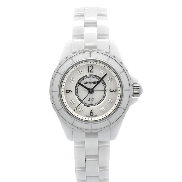 シャネル CHANEL J12 H2570 ホワイトセラミック 29mm ホワイトシェル 8Pダイヤ USED 中古