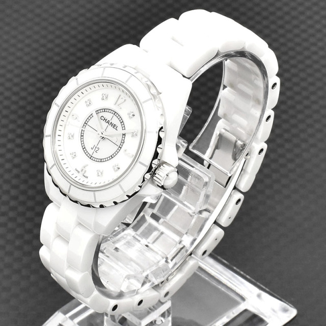 シャネル CHANEL J12 H2570 ホワイトセラミック 29mm ホワイトシェル 8Pダイヤ USED 中古