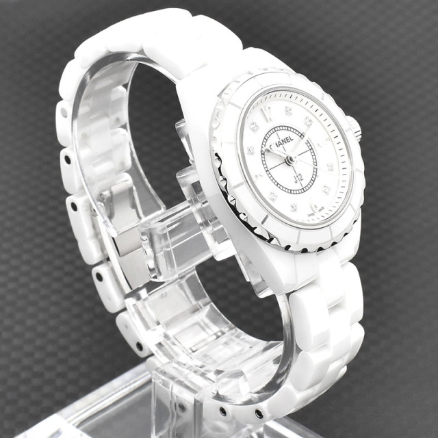 シャネル CHANEL J12 H2570 ホワイトセラミック 29mm ホワイトシェル 8Pダイヤ USED 中古