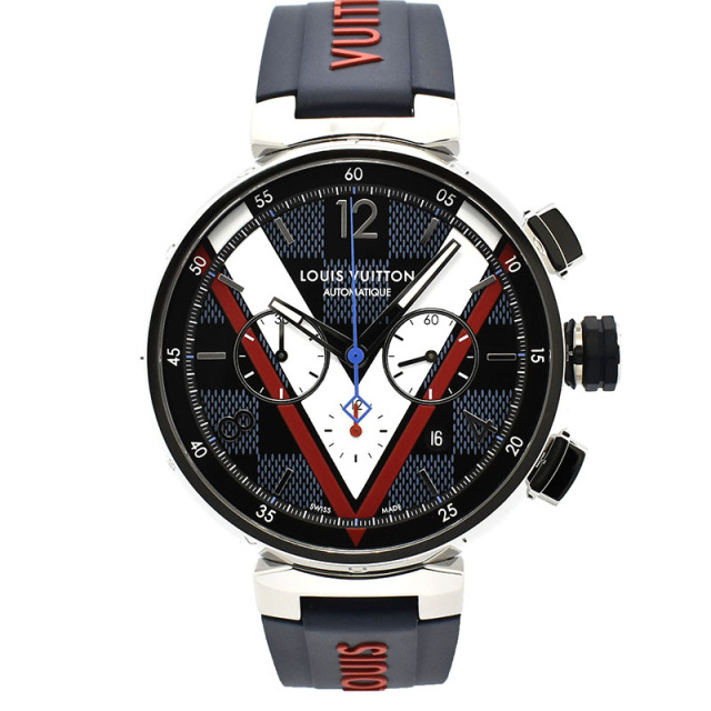 ルイヴィトン　LOUIS VUITTON 　タンブール オートマティック クロノグラフ ダミエ・コバルトV　QA076Z　46mm　USED　中古