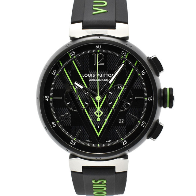 ルイヴィトン　LOUIS VUITTON 　タンブール オートマティック クロノグラフ ダミエ・グラフィット レース　QA130Z　46mm　USED　中古